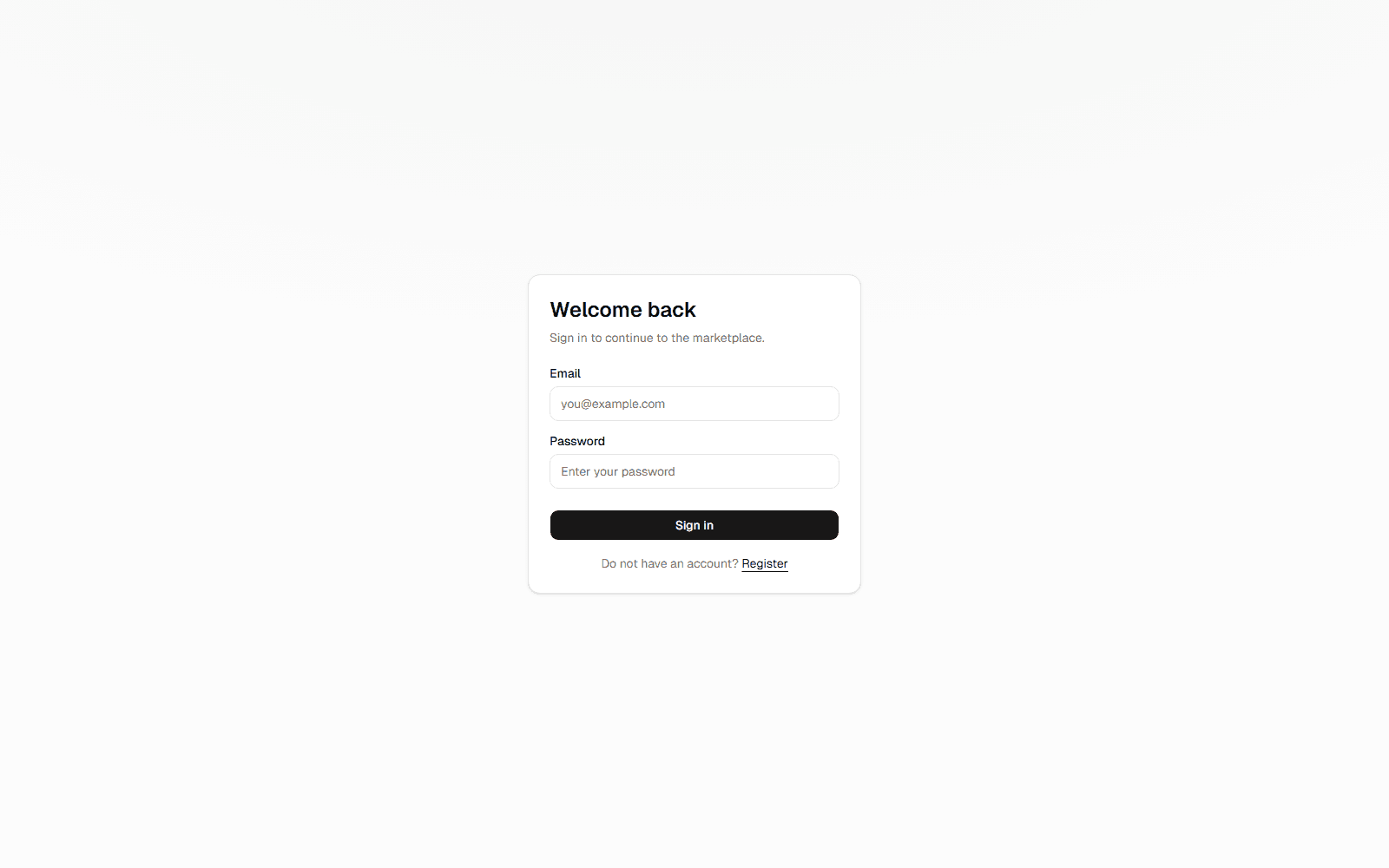 Screenshot of the Mo Marketplace sign-in screen